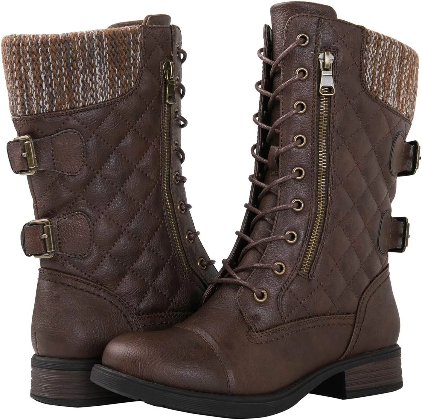 GLOBALWIN Women's Fashion Low Heels Lace Up Ankle Boots