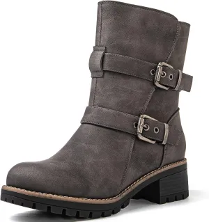 GLOBALWIN Women's Fur Booties Fashion Combat Ankle Boots For Women