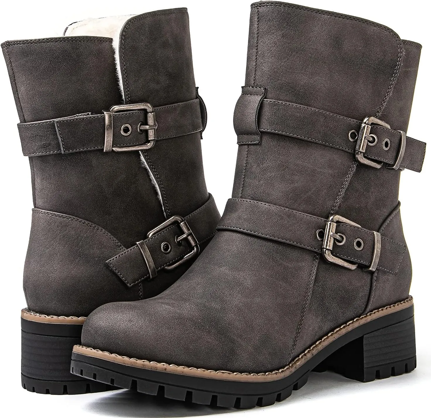 GLOBALWIN Women's Fur Booties Fashion Combat Ankle Boots For Women