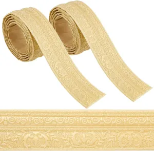 GORGECFAFT 2 Rolls 91x3 Inch Moccasin Flexible Mirror Wall Base Edging Frame Lines Peel and Stick Crown Molding Baseboard Trim Self Adhesive Foam 3D Wallpaper Border for Home DIY Furniture Decor