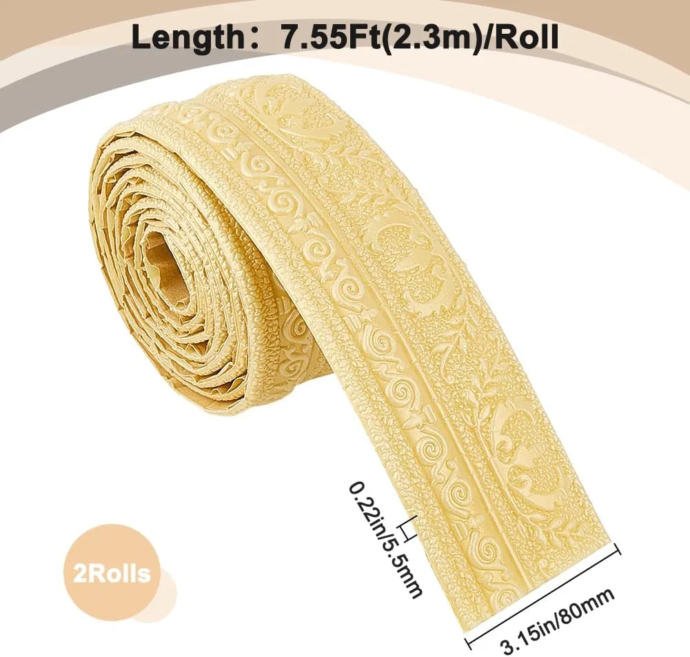 GORGECFAFT 2 Rolls 91x3 Inch Moccasin Flexible Mirror Wall Base Edging Frame Lines Peel and Stick Crown Molding Baseboard Trim Self Adhesive Foam 3D Wallpaper Border for Home DIY Furniture Decor