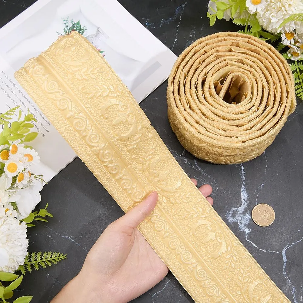 GORGECFAFT 2 Rolls 91x3 Inch Moccasin Flexible Mirror Wall Base Edging Frame Lines Peel and Stick Crown Molding Baseboard Trim Self Adhesive Foam 3D Wallpaper Border for Home DIY Furniture Decor