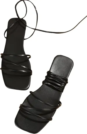 GORGLITTER Women's Lace Up Flat Sandals Dressy Strappy Gladiator Sandals Open Toe Summer Beach Slides