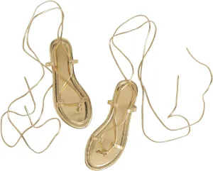 GORGLITTER Women's Lace Up Flat Sandals Dressy Strappy Gladiator Sandals Pointed Toe Thong Sandals
