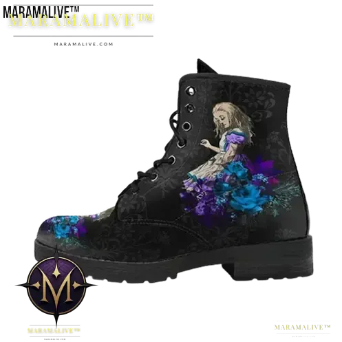 Gothic Print Vegan Leather Combat Boots