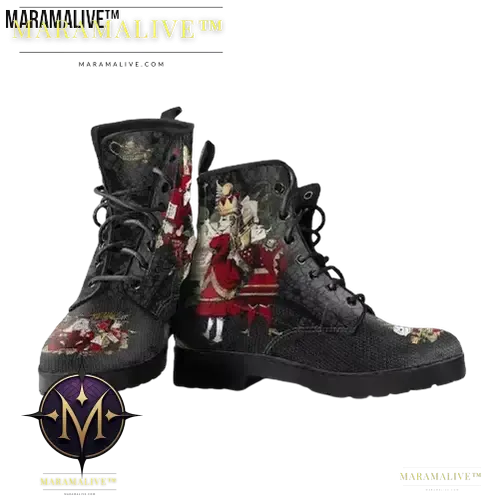 Gothic Print Vegan Leather Combat Boots