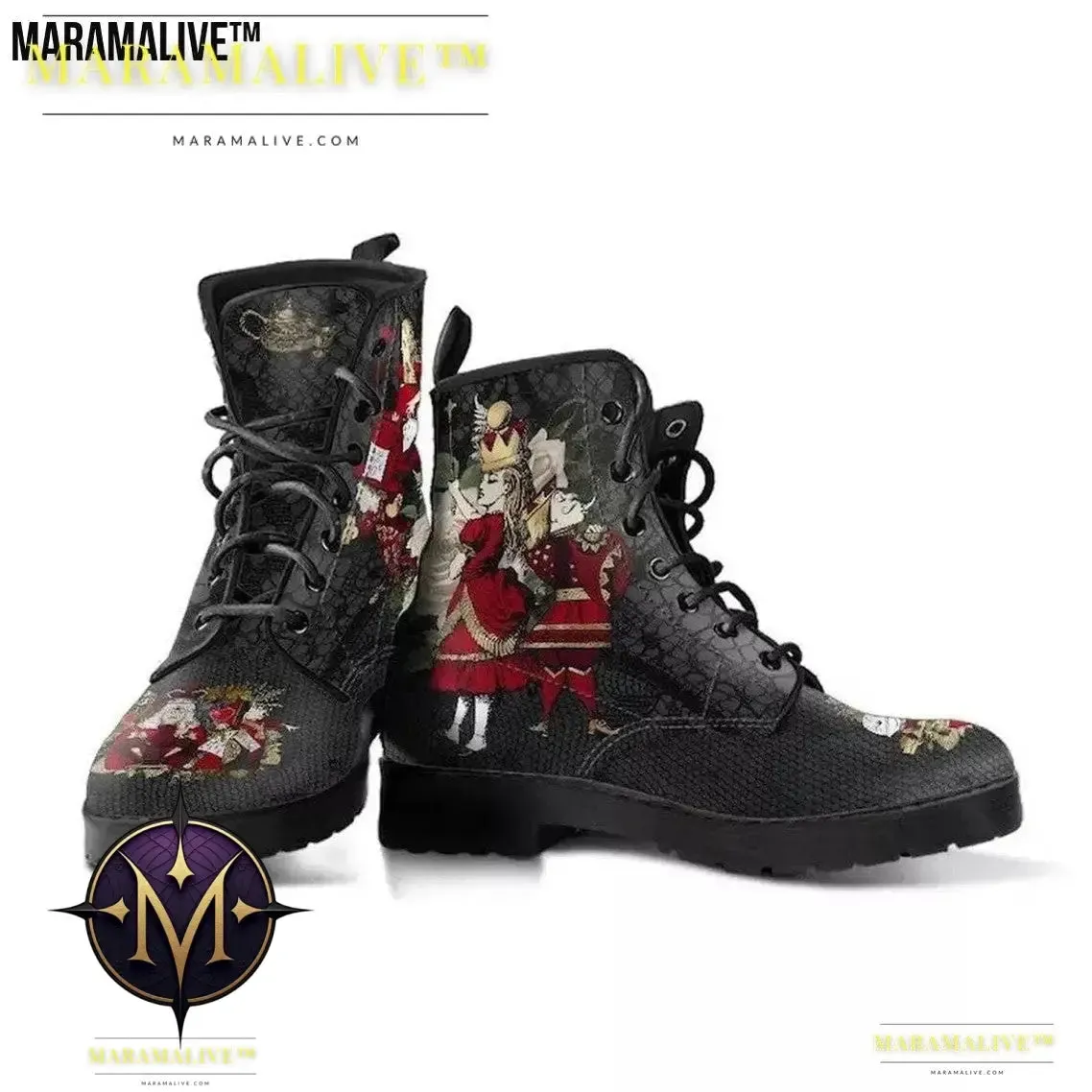 Gothic Print Vegan Leather Combat Boots