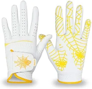 GOuft Spiderweb Golf Glove White Edition -Yellow :Durable Suede: All Weather Golf Glove, Good Grip, Feel Soft/Comfort, and Long Lasting: Washable Glove.