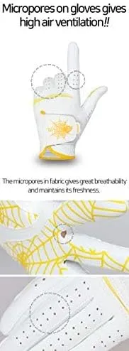 GOuft Spiderweb Golf Glove White Edition -Yellow :Durable Suede: All Weather Golf Glove, Good Grip, Feel Soft/Comfort, and Long Lasting: Washable Glove.
