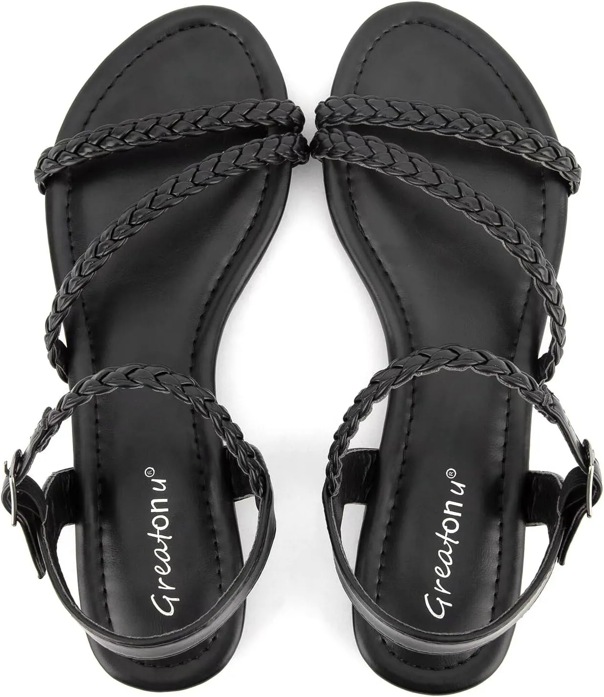 Greatonu Women’s Flat Sandals Slip On Summer Gladiator Open Toe Braided Slingback Shoes