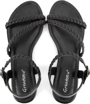 Greatonu Women’s Flat Sandals Slip On Summer Gladiator Open Toe Braided Slingback Shoes