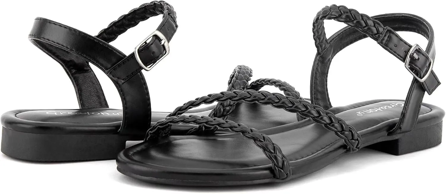 Greatonu Women’s Flat Sandals Slip On Summer Gladiator Open Toe Braided Slingback Shoes