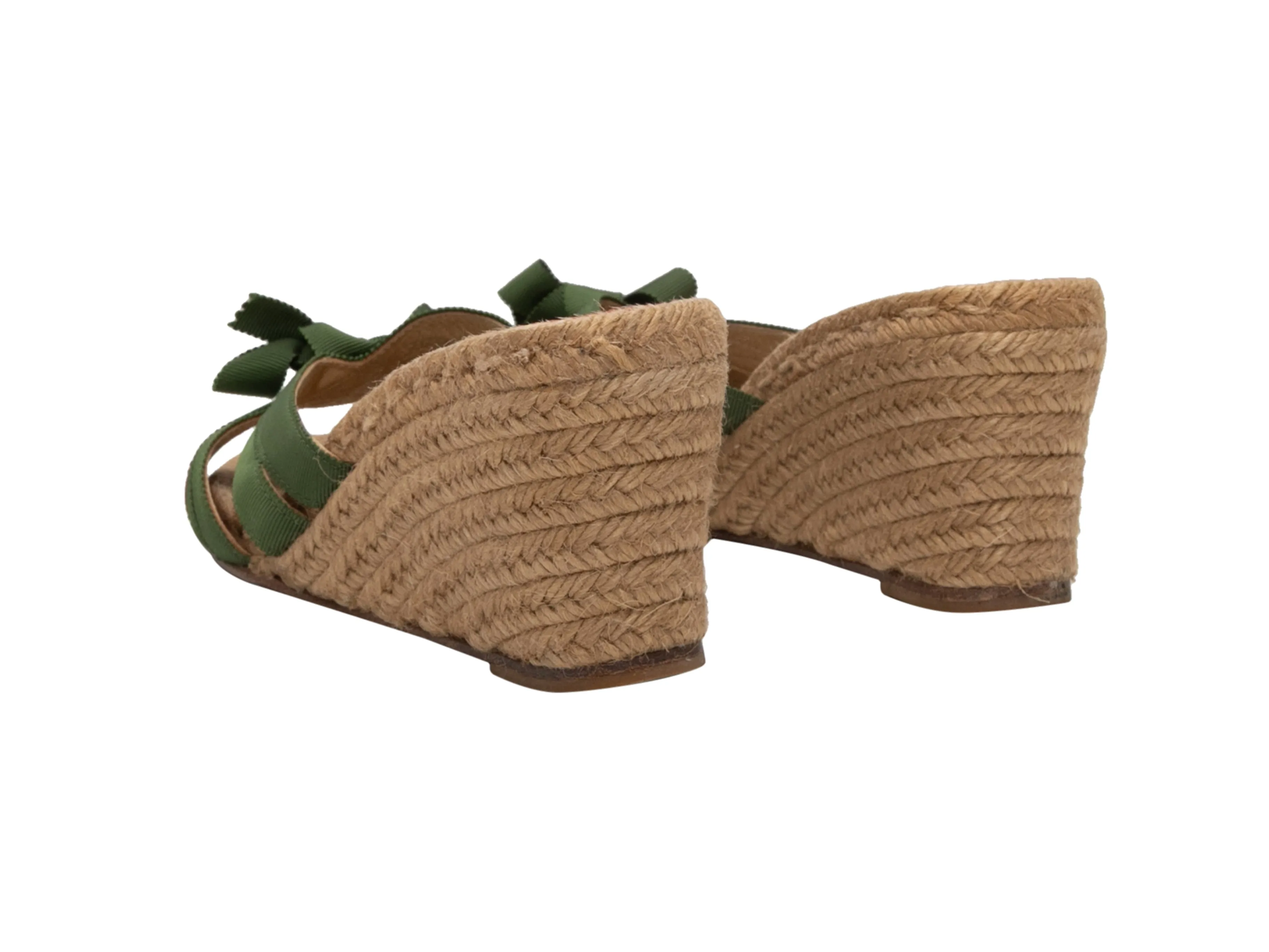 Green & Tan Christian Louboutin Grosgrain Espadrille Wedges Size 39