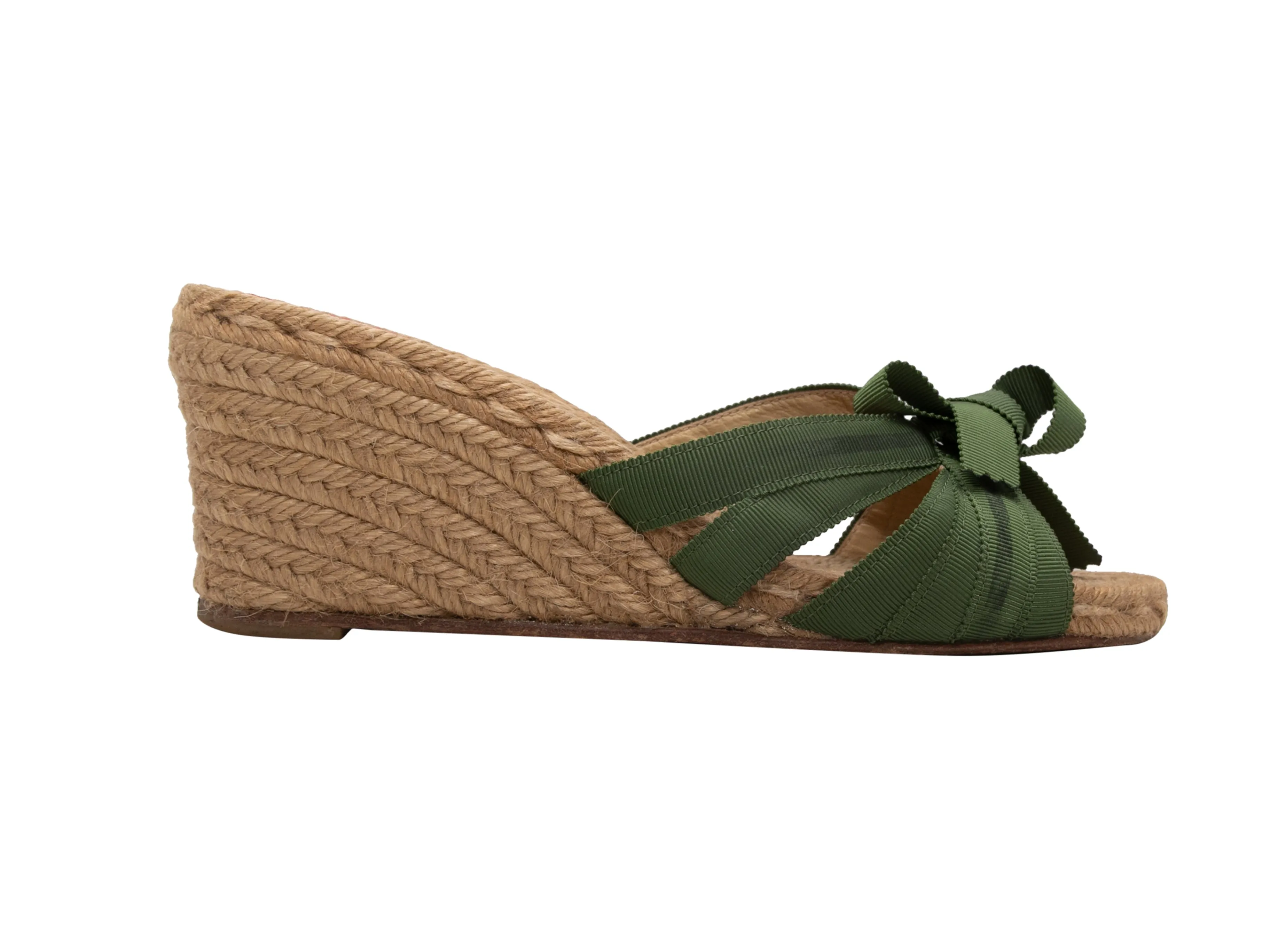 Green & Tan Christian Louboutin Grosgrain Espadrille Wedges Size 39