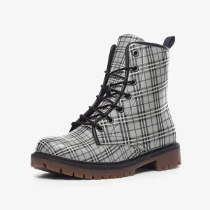 Grey Plaid Vegan Combat Boots