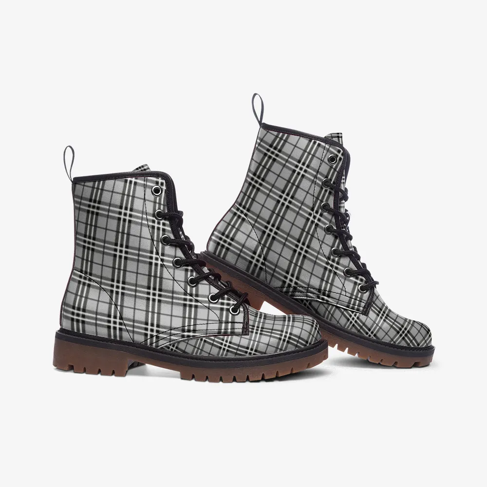 Grey Plaid Vegan Combat Boots