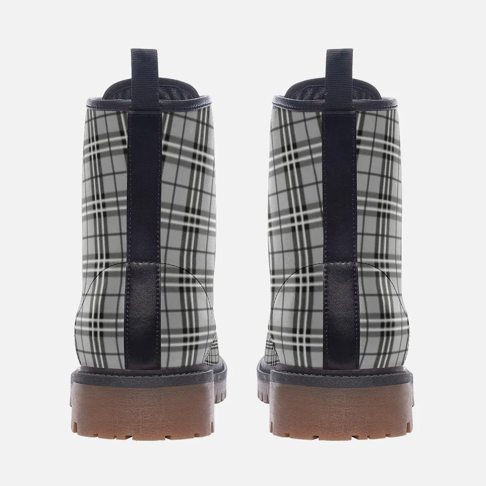 Grey Plaid Vegan Combat Boots