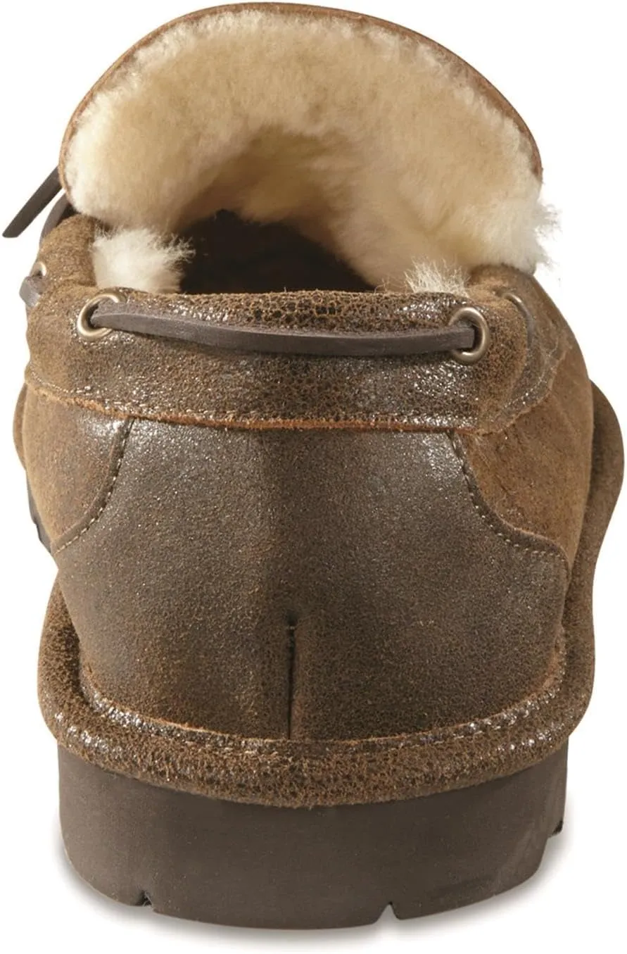 Guide Gear Double-Face Shearling Mens Moccasin Slippers, Leather, Fur-Lined Warm, Slip-On, Pull-On Lounge Shoes, Bedroom House Slippers, Indoor and Outdoor
