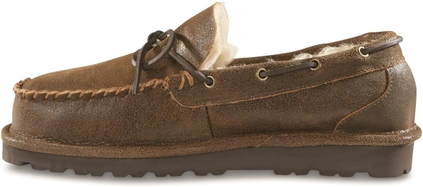 Guide Gear Double-Face Shearling Mens Moccasin Slippers, Leather, Fur-Lined Warm, Slip-On, Pull-On Lounge Shoes, Bedroom House Slippers, Indoor and Outdoor