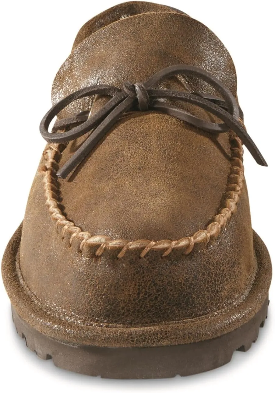 Guide Gear Double-Face Shearling Mens Moccasin Slippers, Leather, Fur-Lined Warm, Slip-On, Pull-On Lounge Shoes, Bedroom House Slippers, Indoor and Outdoor
