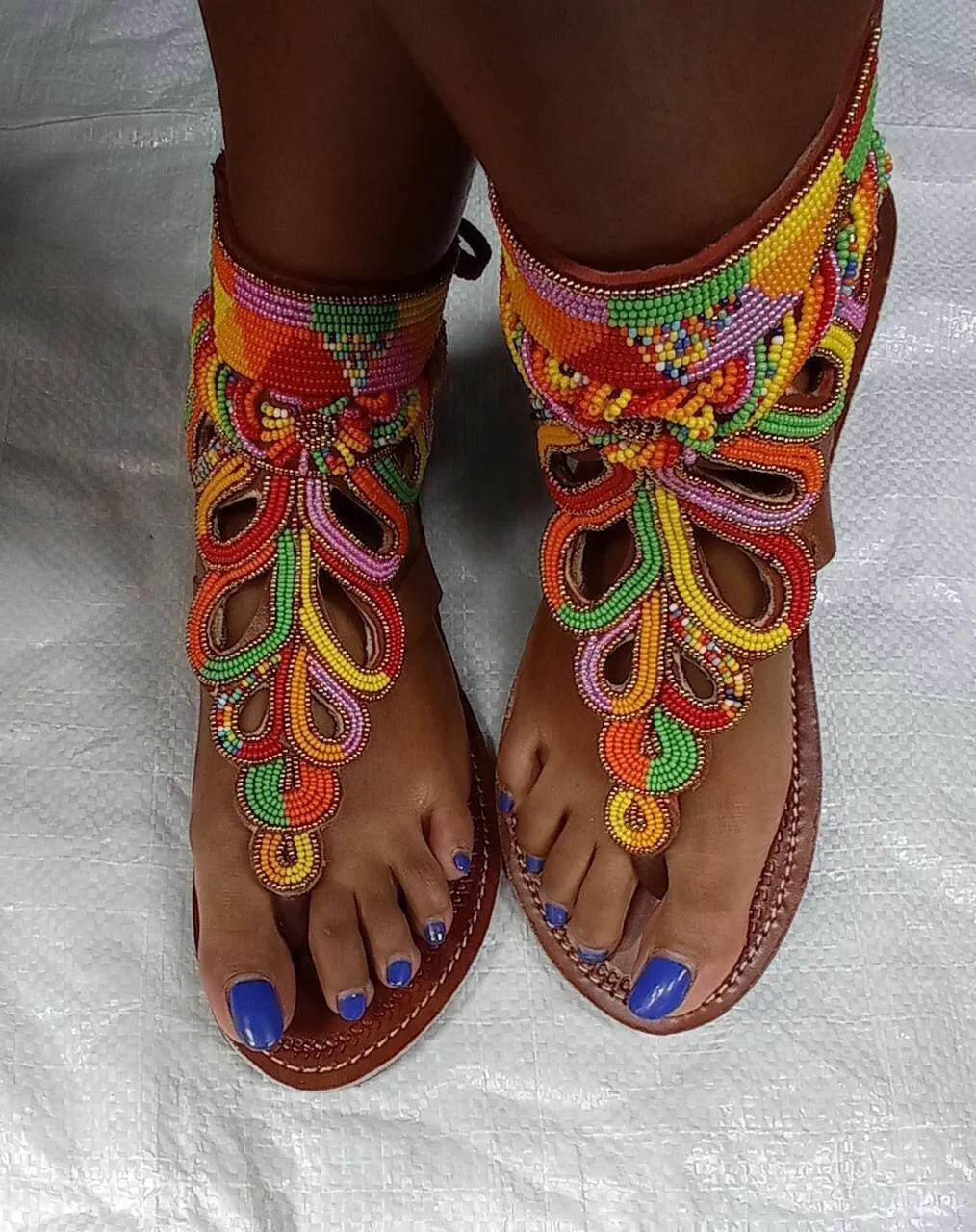 Handmade African Beaded Sandals/Authentic Maasai-Style Leather Flip-Flops Women/Boho Beach Sandals/Comfortable Summer Sandal African Gifts