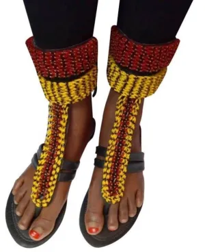 Handmade African Beaded Sandals/Authentic Maasai-Style Leather Flip-Flops Women/Boho Beach Sandals/Comfortable Summer Sandal African Gifts