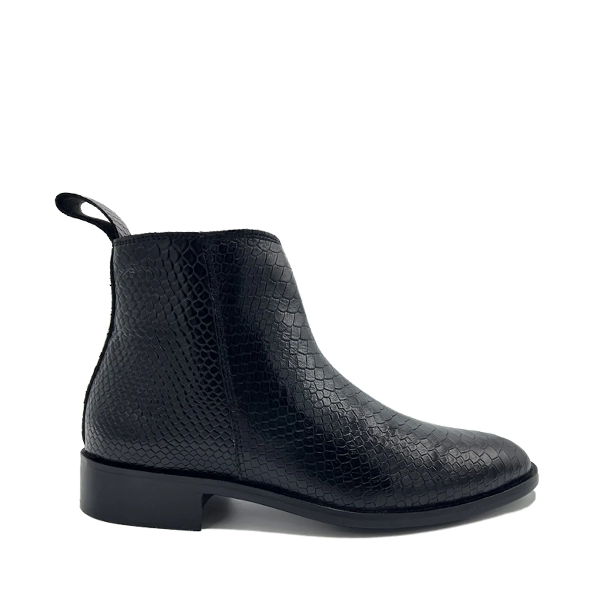 Handmade Black Color Genuine Snake Skin Textured Leather Half Ankle Stylish Chelsea   Side Zipper Boots For Men's