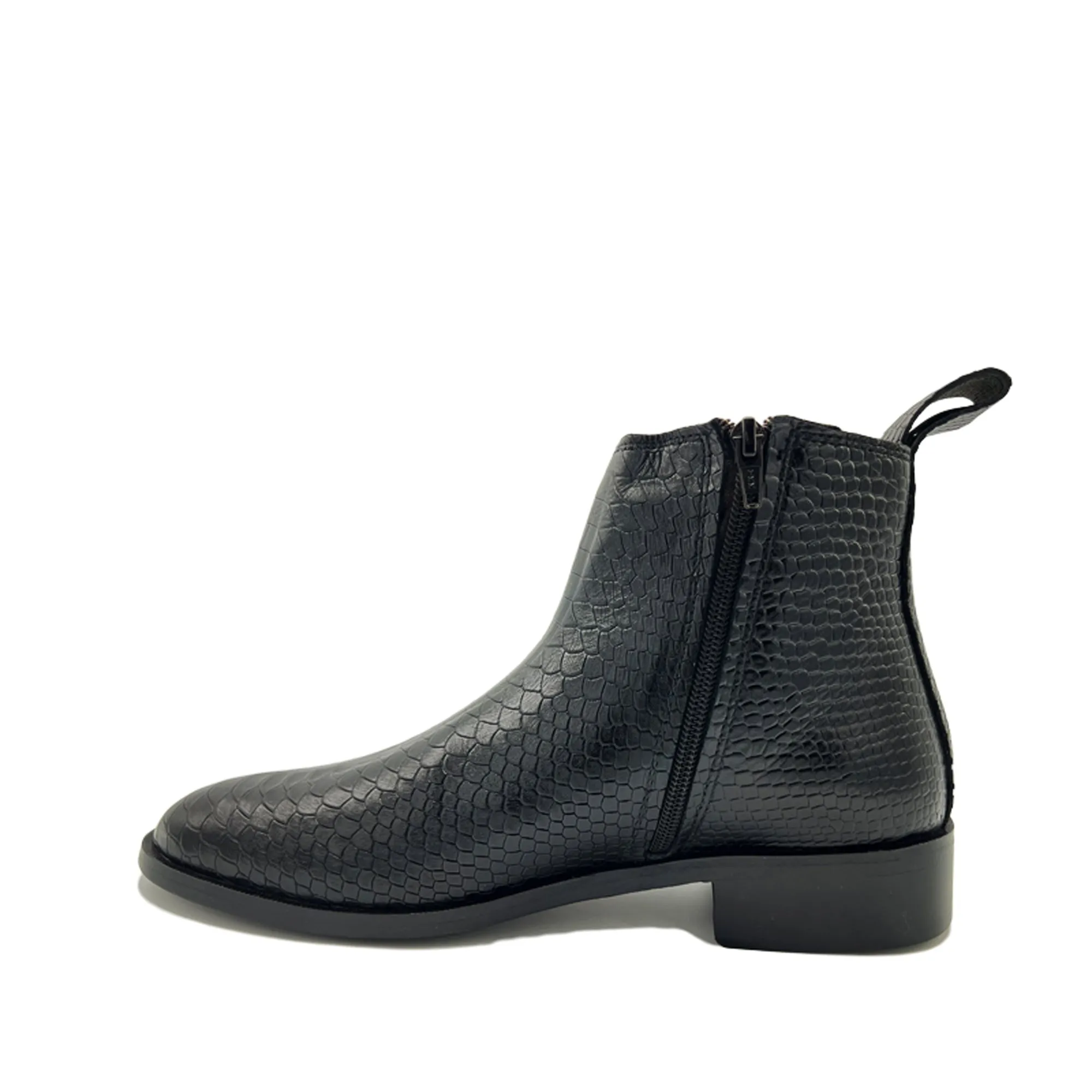 Handmade Black Color Genuine Snake Skin Textured Leather Half Ankle Stylish Chelsea   Side Zipper Boots For Men's