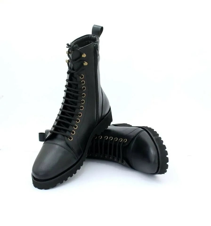 Handmade Black Combat Boots for Men
