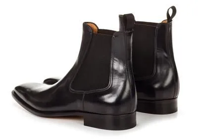 Handmade Black Leather Chelsea Ankle Boots for Men