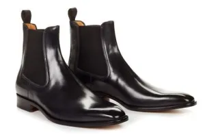 Handmade Black Leather Chelsea Ankle Boots for Men