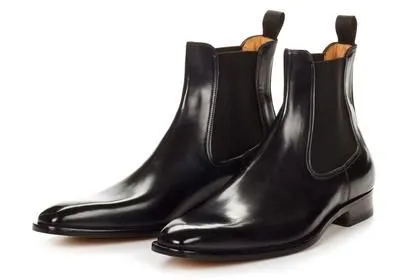 Handmade Black Leather Chelsea Ankle Boots for Men