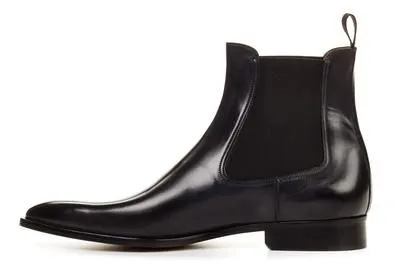 Handmade Black Leather Chelsea Ankle Boots for Men