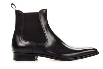 Handmade Black Leather Chelsea Ankle Boots for Men