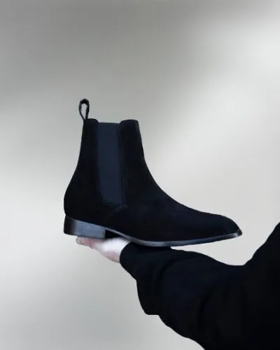 Handmade Black Suede Leather Chelsea Ankle Boots, Winter Suede Biker Boots