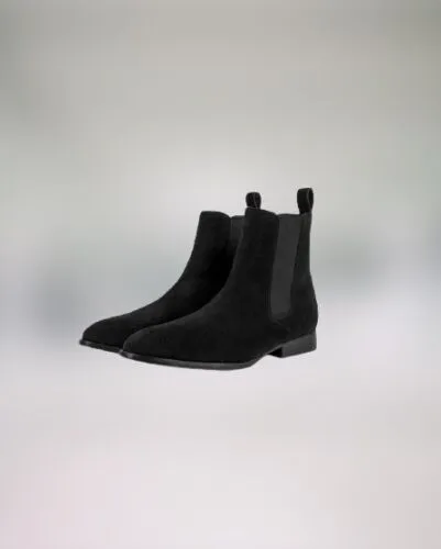 Handmade Black Suede Leather Chelsea Ankle Boots, Winter Suede Biker Boots