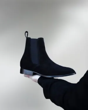 Handmade Black Suede Leather Chelsea Ankle Boots, Winter Suede Biker Boots