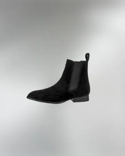 Handmade Black Suede Leather Chelsea Ankle Boots, Winter Suede Biker Boots