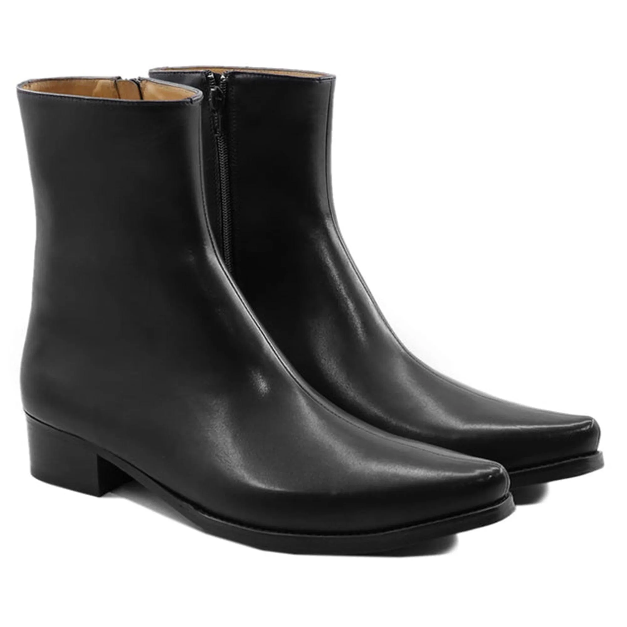 Handmade Customisable Calf Leather Black Western Chelsea Boots For Men