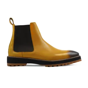 Handmade Customisable Calf Leather Yellow Chelsea Boot For Men