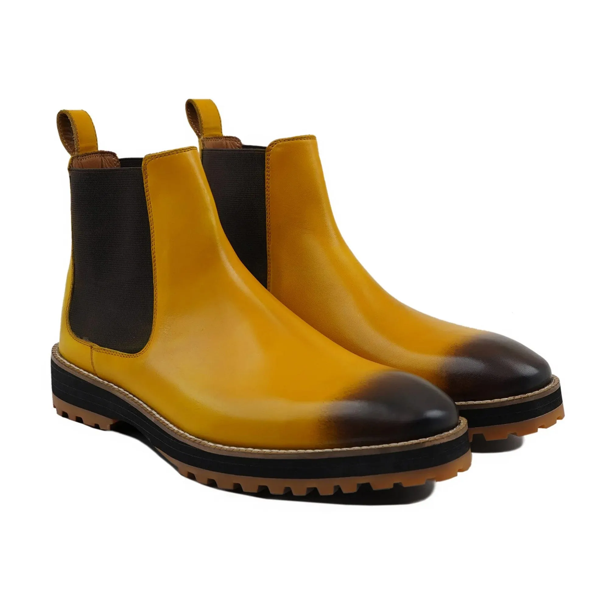 Handmade Customisable Calf Leather Yellow Chelsea Boot For Men
