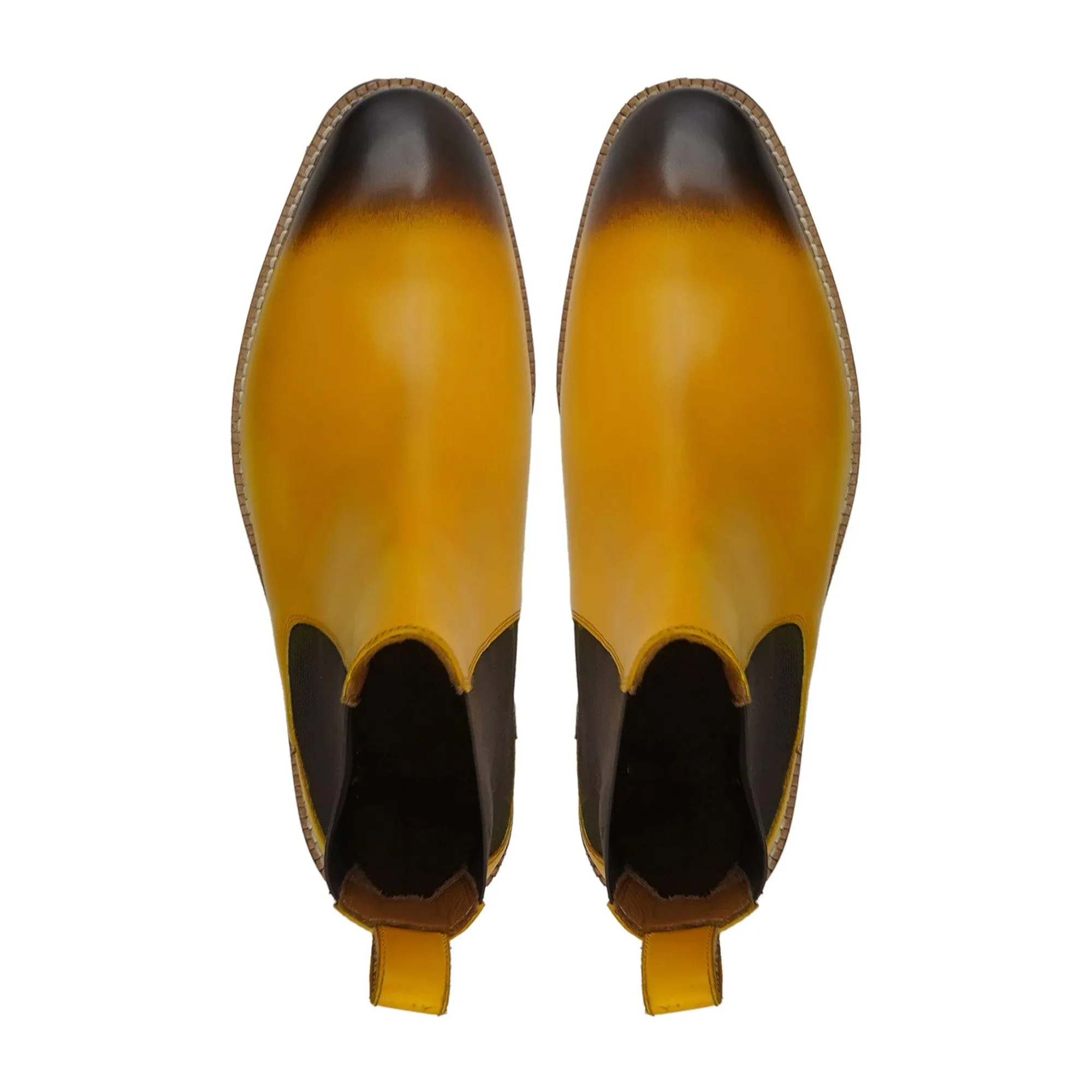 Handmade Customisable Calf Leather Yellow Chelsea Boot For Men