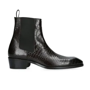 Handmade Customizable Croc-Effect Leather Chelsea Boots