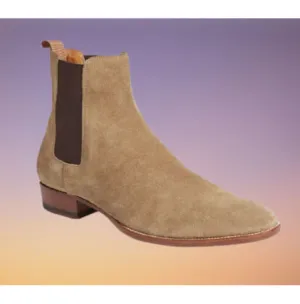Handmade Mens Beige Suede Chelsea Boots, Men Rock Style Suede Ankle Boot