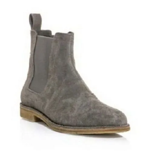 Handmade Mens Grey Chelsea Suede Leather Boots, Men Suede Leather Boot