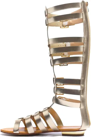 Hanfike Flat Knee High Gladiator Sandals for Women Summer Cut out Shoes with Buckle LB028
