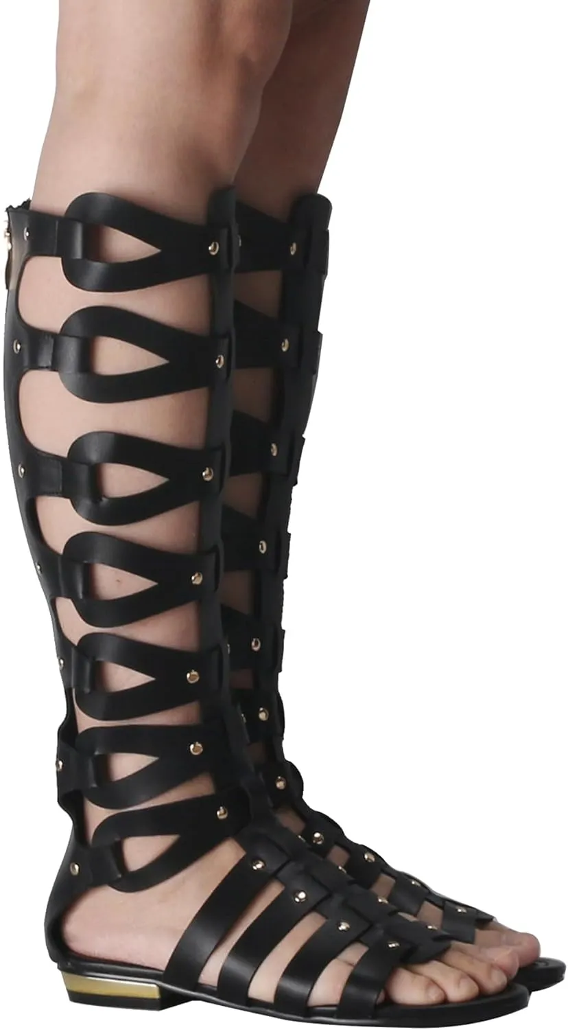 Hanfike Knee High Sandals for Women Gladiator Cut Out Summer Roman Boots