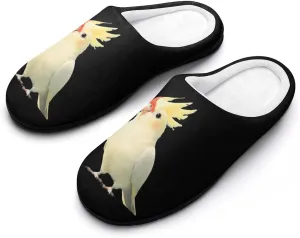 Happy Cockatiel Comfort Womens Cotton Slippers Winter Warm Slip-on House Shoes For Home Office Hotel