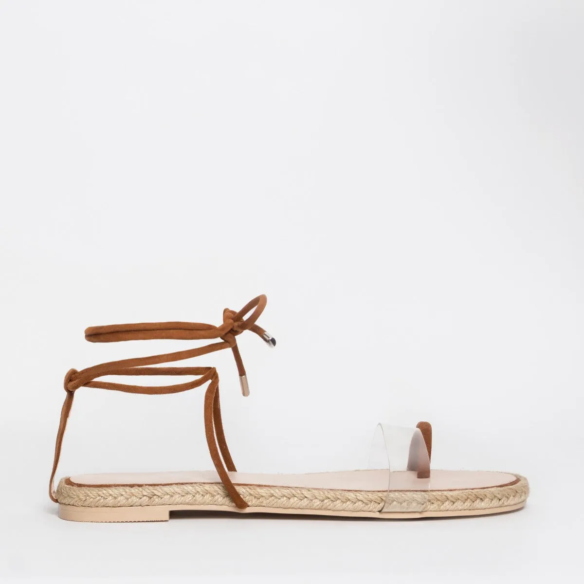 Hara Tan Suede Clear Lace Up Flats