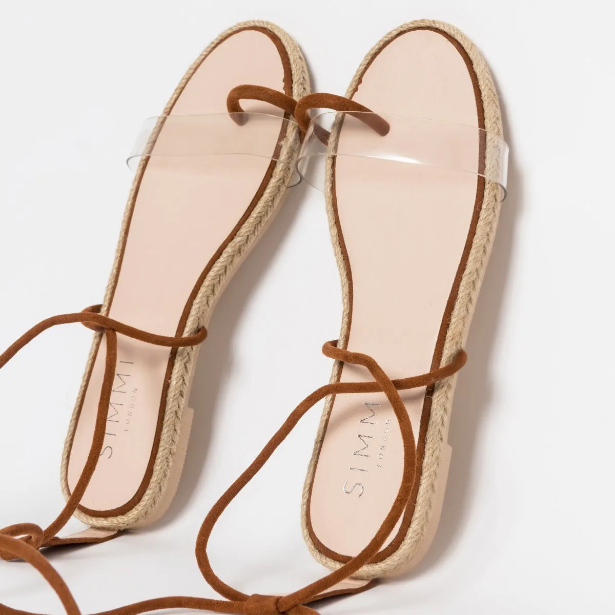 Hara Tan Suede Clear Lace Up Flats
